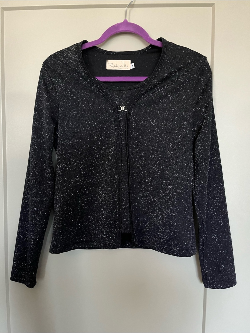 Vintage Black Sparkle Long-Sleeve Cardigan Top